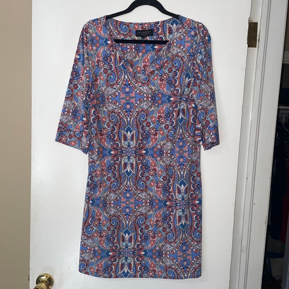 Laundry by Shelli Segal Paisley Print 3/4‎ Sleeve Shift Dress Women L/G